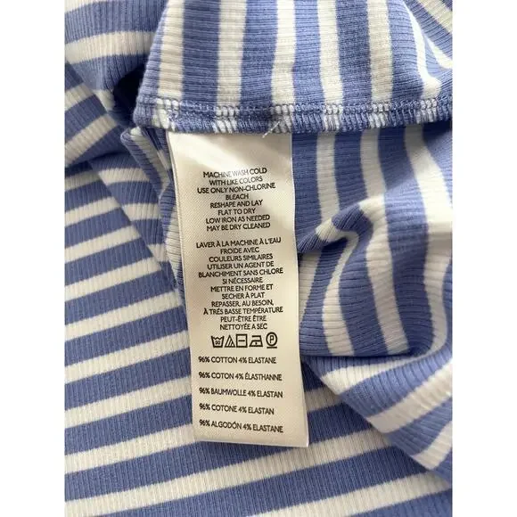 Maeve Anthropologie Sz XL Puff Sleeve Ribbed T-Shirt Blue Striped Casual Preppy - Picture 12 of 12